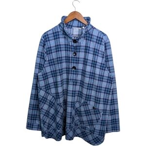 Soft Surroundings Brynn Tunic Top 2X Blue Flannel Plaid Wire Collar Casual
